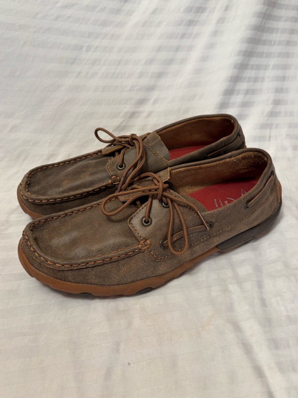 Twisted X Boat Shoe Driving Moc Bomber Loafers Size 9.5 M Brown Leather WDM0003